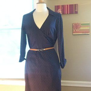 Ann Taylor Nay/white polka dot faux wrap dress